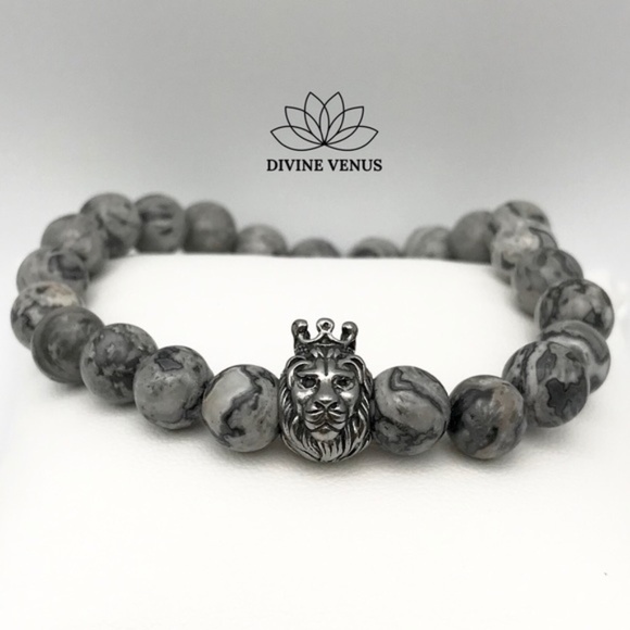DIVINE VENUS Other - Picasso Jasper Stone Lion Charm Stretch Bracelet